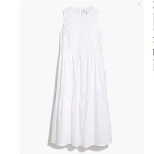 J. Crew Factory white sleeveless tiered midi dress in cotton poplin